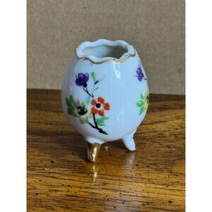 ENESCO 2" Mini 3 Footed Egg Cup Gold Trim Floral Imports Japan Toothpick Holder